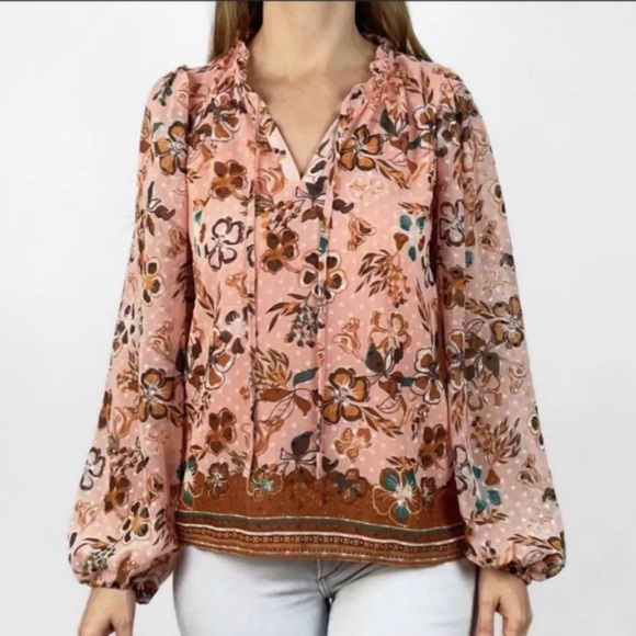 Joie Tops - Joie Floral Popover Balloon Sleeve Peasant Blouse Women Med Pink
